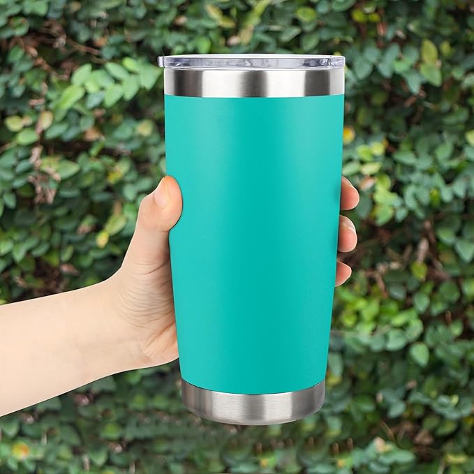 20oz Stainless Steel Tumbler with Lid, Travel Mug - Double Wall Vacuum Powder Coated Cup - Light Green, 1 Pack