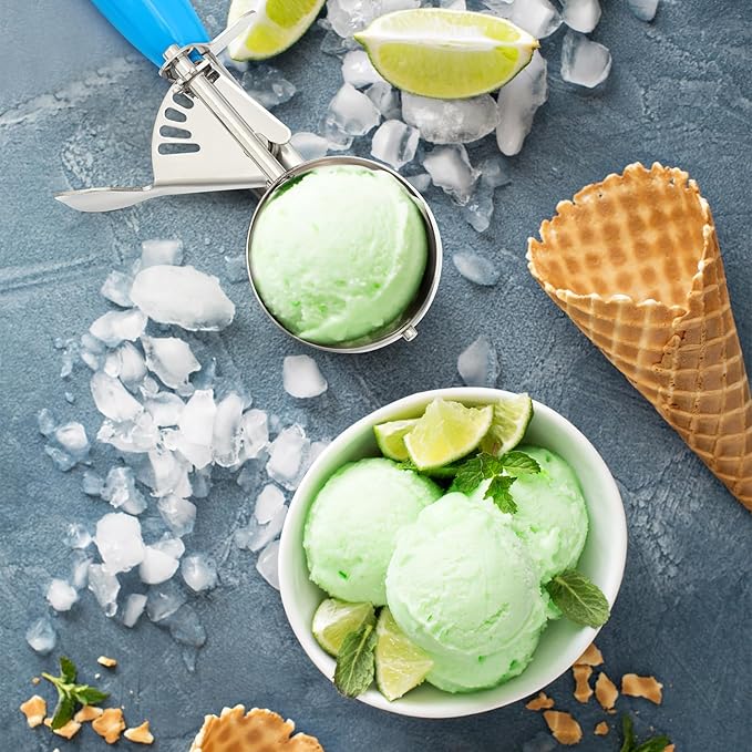 Reallnaive 4 Pcs Release Cookie Scoops Ice Cream Scooper with Trigger Release Portion Scoop Stainless Steel for Portion Control, Baking Food, Cookie Dough (2 oz,Blue)