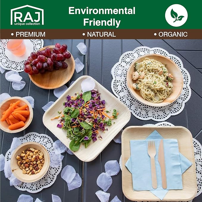 Raj Disposable Palm Leaf Bulk Bowls (400 Count, 4" Square Bowls) Strong Bowl Like Bamboo Party Bowl - Decorative Compostable Tableware for Lunch, Dinner, Birthday, Outdoor, BBQ, Picnic.