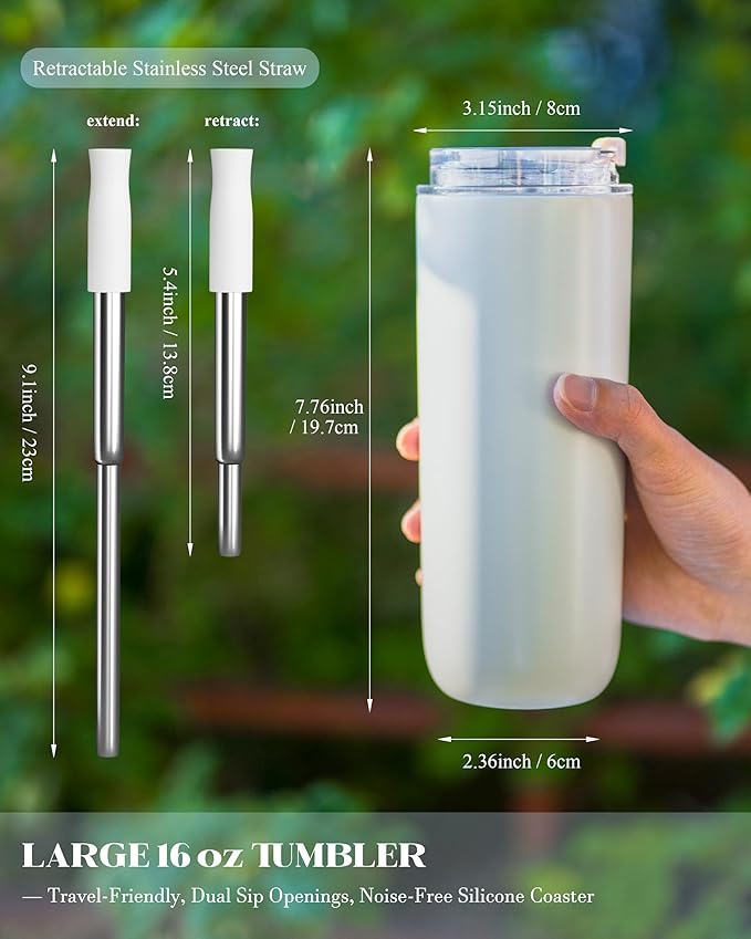 6 Pack 16 oz Sublimation Tumblers Blanks Bulk, Travel CoffeeTumblers with Straw and Lids, Reusable Cups with Lids for lced and Hot Drinks