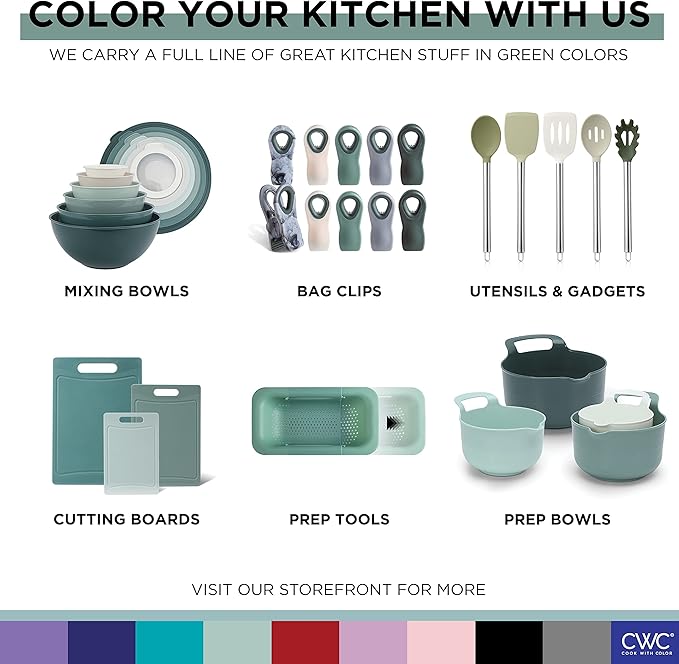 COOK WITH COLOR Prep Bowls with Lids- Wide and Deep Nesting Plastic Small Mixing Bowl Set with Lids, 12 Piece Set - Deep Bowls, Green
