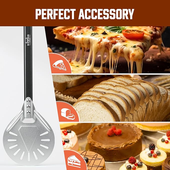 BIG HORN OUTDOORS Pizza Peel - 7-Inch Pizza Turning Peel with Non-Stick Anodized Aluminum for Effortless Pizza Turning&Baked - Perfect Pizza Oven Accessories