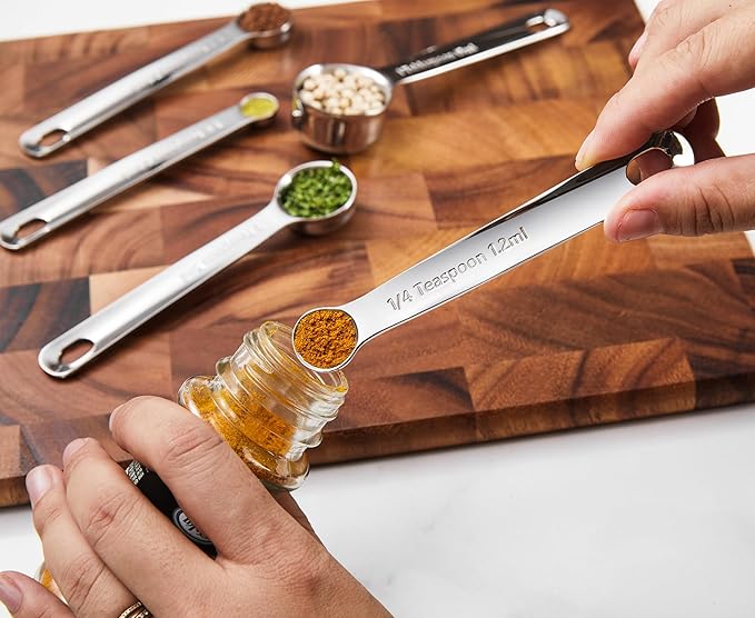 KEAWELL Premium 10-Piece 18/10 Stainless Steel Measuring Cups ans Spoons Set โ Durable, Stackable, Dishwasher Safe โ Nesting Design for Baking & Cooking (Silver, Measuring Cups & Spoons)