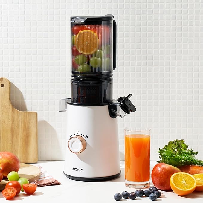 AROMA® Cold Press Juice Machine Slow Masticating Fruit and Vegetable Juicer for Home with Large 4-Inch Feeder and Double Pulp Filter