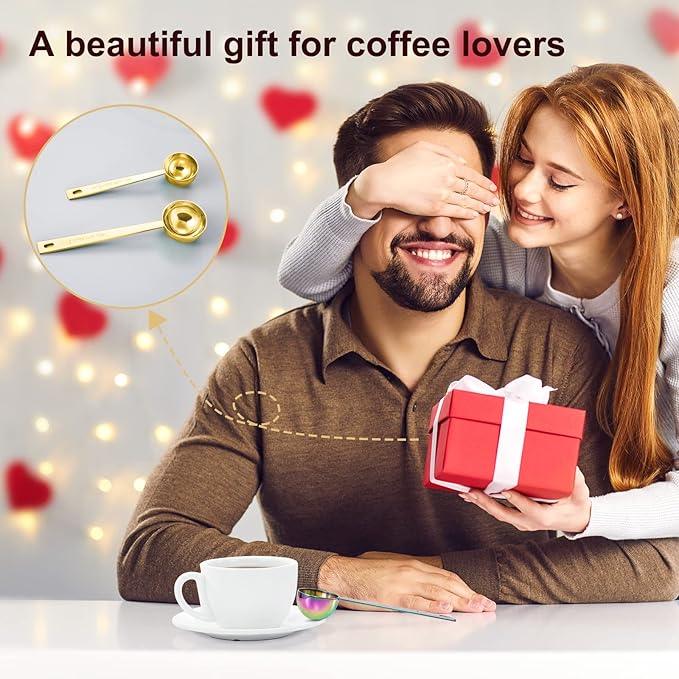Safring Premium Coffee Scoop Set, Set of 2, Metal Stainless Steel Long Handle Coffee Scoop, Measuring Coffee Spoons Contains 1 Tablespoon (15 ml) and 2 Tablespoons (30 ml) Spoon-Gold