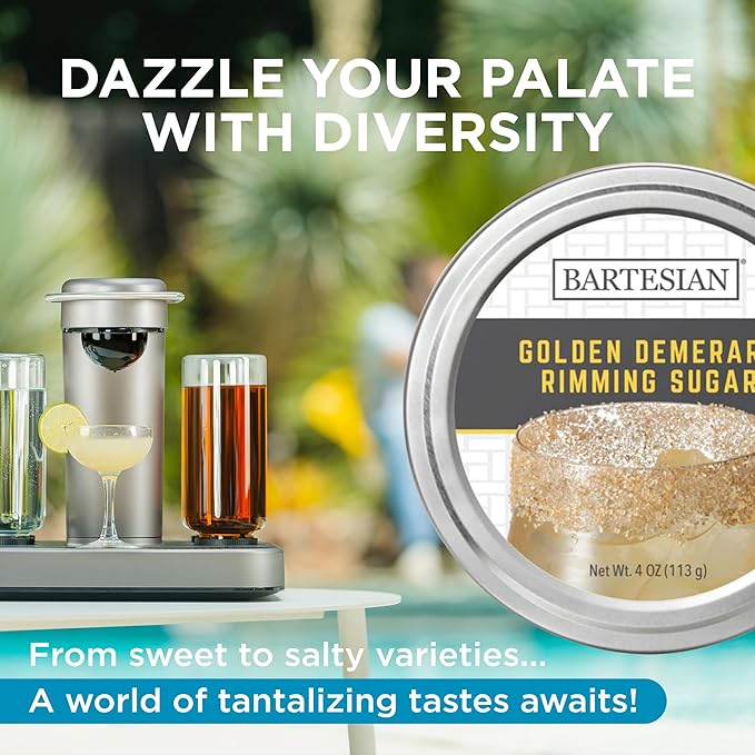 Bartesian Golden Demerara Sugar Cocktail Glass Rimmer - Dessert Cocktails Flavored Sweet Rimming Garnish for Bar Drink Glasses - Professional Home Bartending Mixology Supplies