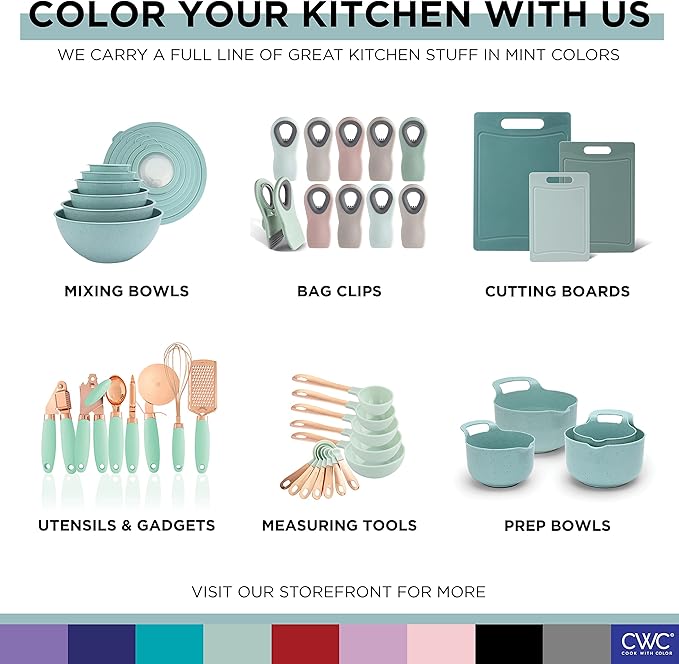 COOK WITH COLOR Nesting Plastic Mixing Bowl Set with Pour Spouts and Handles, Ombre Mint, 4 Piece Non-Slip