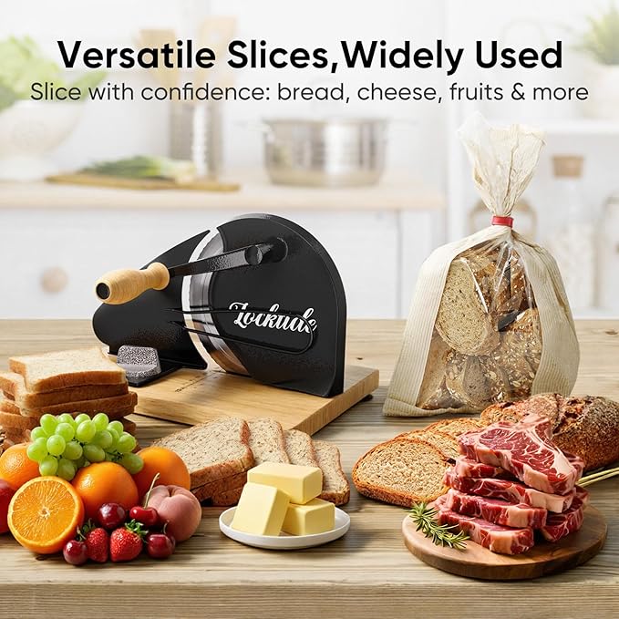 Upgrade Manual Bread Slicer for Homemade Sourdough - Adjustable Thickness & Evenly Slice, Bread Slicer with Scale Lines, Hand Crank, Suction Cups and Bread Guide for Sandwiches, Toast, Bagel, Baguette