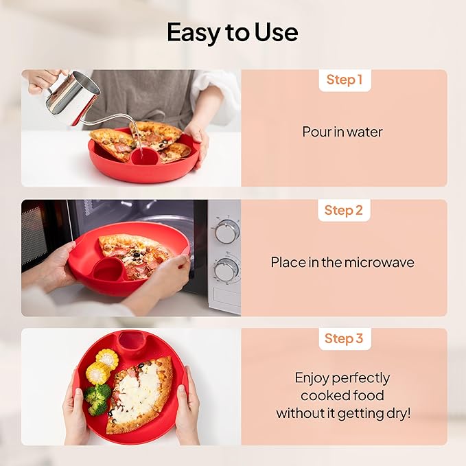 Longtail Company Microwave Steamer Bowl ā BPA-Free Silicone Cooking Tray with Water Hole | Steam & Reheat Without Lid | Dishwasher Safe | Defrost, Reheat, Steam Veggies, Pizza, Meals | 9.6in - RED