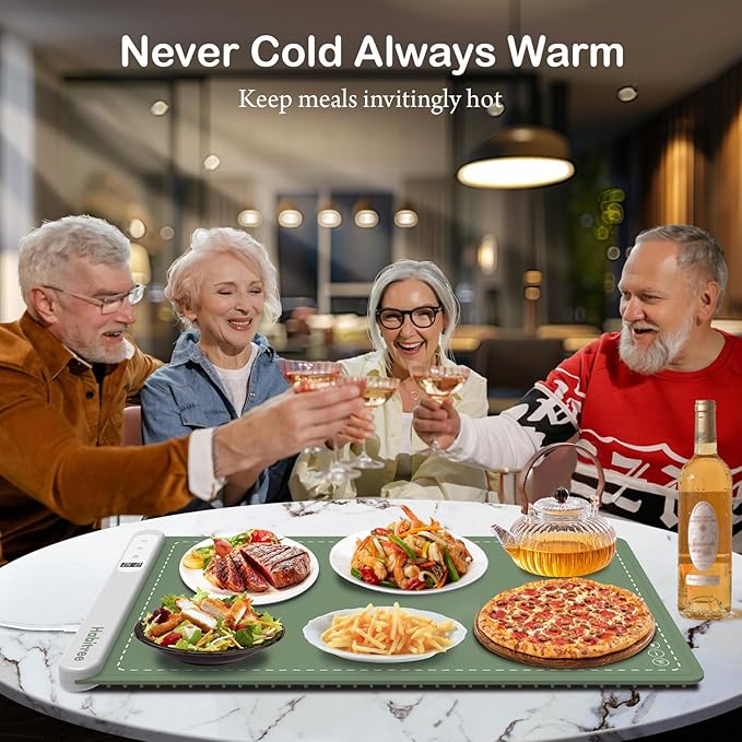 3-Pack Silicone Food Warming Mat & Food Warmers for Parties Buffet - Rapid Heating 6-Level Temp Control, Rollable Portable Easy Clean - Value Set for Gatherings & Home Daily UseοΌGreenοΌ