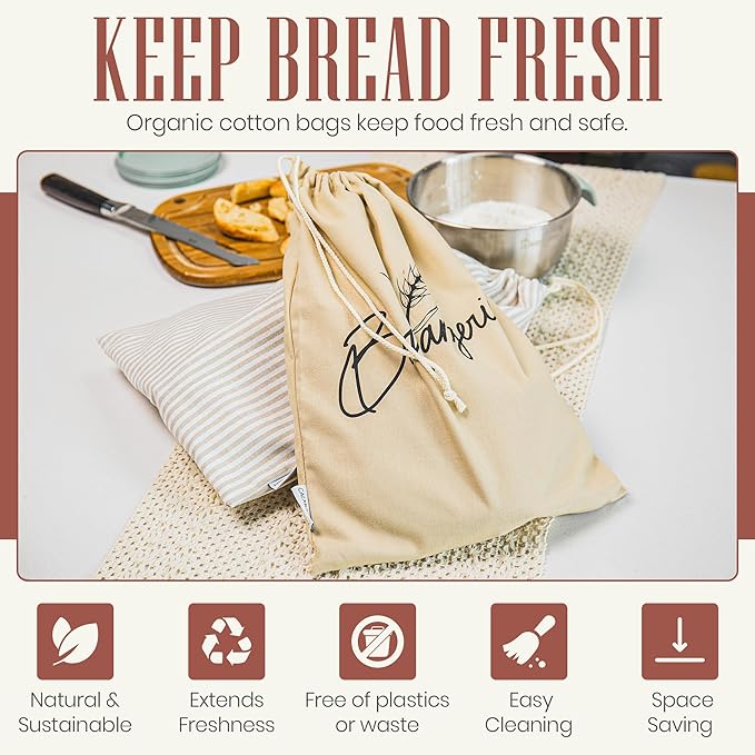 Bread Bags for Homemade Bread, Sourdough & Gluten Free Bread with Multifunctional Reusable Silicone Inserts. Silicone Kneading Dough Bag, Pizza Dough, Tortilla & Pasta Storage Bags - (16x11inch)