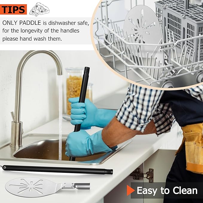 7 Inch Pizza Peel Turning, Joyfair Perforated Pizza Turner with Long Detachable Handle, Stainless Steel Spatula Paddle for Rotating Sliding, Metal Tools Oven Accessories, Easy Cleanup (Painted Handle)