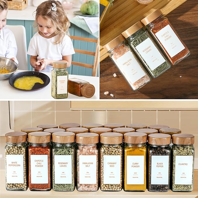 Spice Jars with Label,4oz Seasoning Containers, Glass Spice Bottles with Shaker Lids,Funnel, Chalk Pen (36)