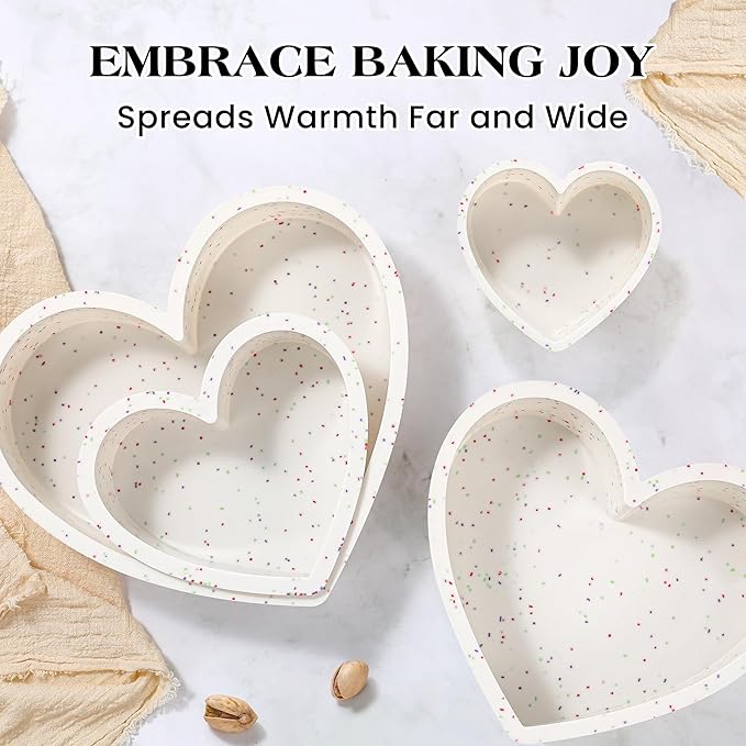 10 Inch Heart Shaped Cake Pans Silicone Large Nonstick Heart Cake Pan Set of 2, Food Grade Silicone Heart Molds for Baking, Easy to Clean Oven Air Fryer Freezer Safe(Cream, Confetti)
