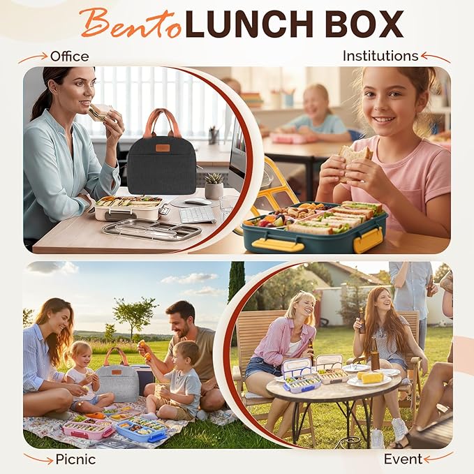 EASYFUN Bento Lunch Box Set Bento Box, 4-Compartment Lunch Containers,High Capacity Lunch Tote Bags for Work, Travel, Outdoor (Dark blue)