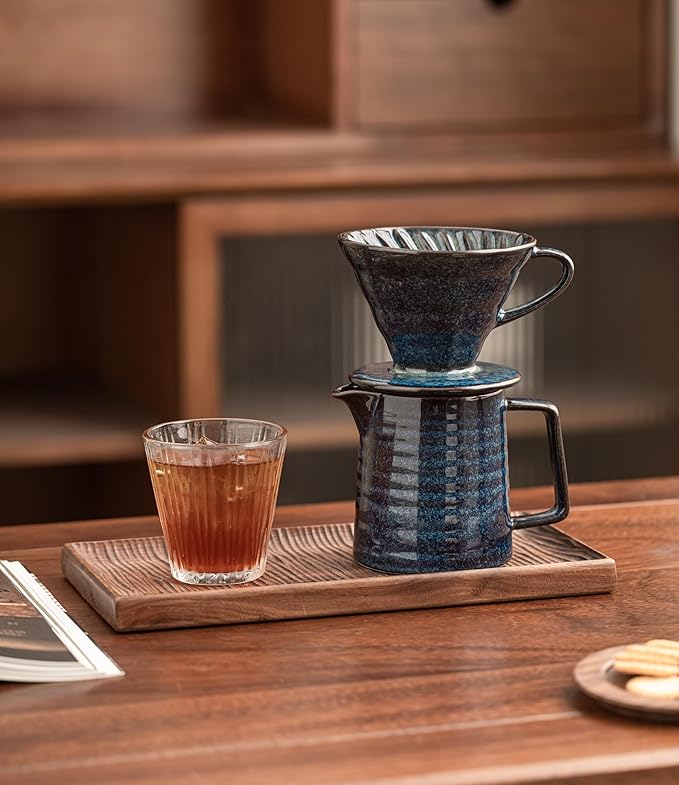 Pour Over Coffee Maker,Ceramic Coffee Maker With 40 pcs Paper Filter,15oz/450ml Pour Over Coffee Dripper (Starry Blue, V02)