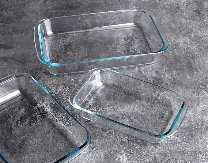 Set of 3 Basic Rectangular Tempered Glass Bakeware, Glass Baking Dishes Baking Pan Set - 1L,1.5L,2L