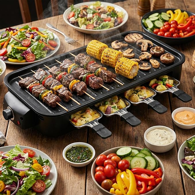 Pukomc Electric Indoor Grill,2 in 1 Indoor Grills for Kitchen with Grill Net & Non-Stick Cooking Removable Plate, Temperature Control, Dishwasher Safe, 1800W Large Smokeless Griddle Black