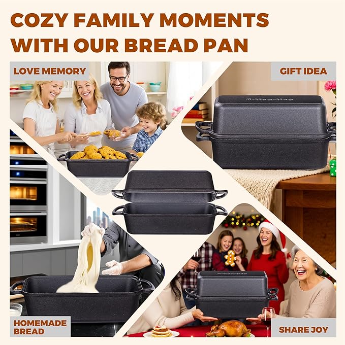 11x5 Inch Cast Iron Loaf Pan With Lid,5.8 Qt Large Loaf Pans For Sourdough Bread Baking, Pre-Seasoned Heavy Duty Dutch Oven Bread Pan For a Crispy Crust