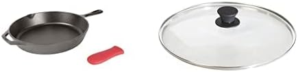 Lodge Pre-Seasoned Cast Iron Skillet with Assist Handle Holder, 12", Red Silicone & Tempered Glass Lid (12 Inch) – Fits 12 Inch Cast Iron Skillets and 7 Quart Dutch Ovens