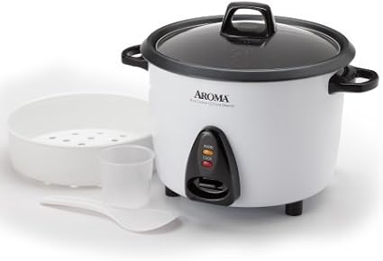 AROMA Rice Cooker, 10-Cup (Uncooked) / 20-Cup (Cooked), Steamer, Auto Keep Warm, Soup Maker, Oatmeal Cooker, Large Rice Cooker, 5 Qt, White, ARC-360-NGP