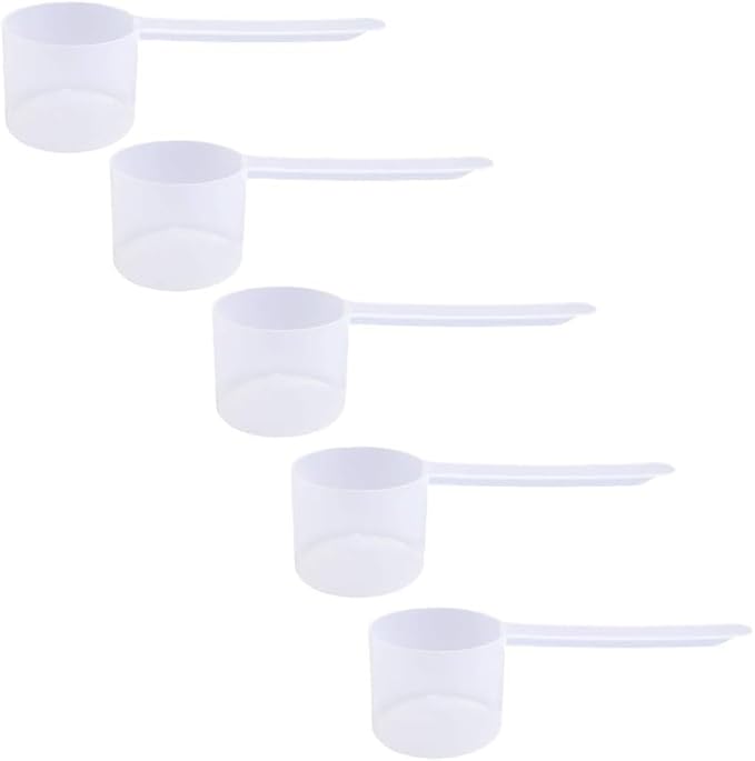 Plastic Measuring Scoop, (53 cc | 53 mL) Long Handle Spoons for Powders, Granules, Coffee, Pet Food, Baking Supplies, Protein and Other Dry Goods, BPA Free (Set of 5)