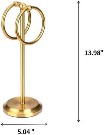 J&V TEXTILES Steel Towel Rack Holder Stand with 2 Hanging Rings for Bathroom Vanity Countertops - Space Saving Hand Towel Holder (Aged Brass)