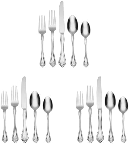 Oneida Boutonniere 45 Piece Everday Flatware, Service for 8, 18/0 Stainless Steel. Silverware Set, Dishwasher Safe, Multi (Pack of 3)
