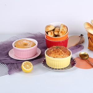 Ramekins 4oz,Creme Brulee Ramekins and Souffle Dishes,Porcelain Oven Safe Baking Bowls,Pudding Cups,Dipping bowl,Set of 6,Red…