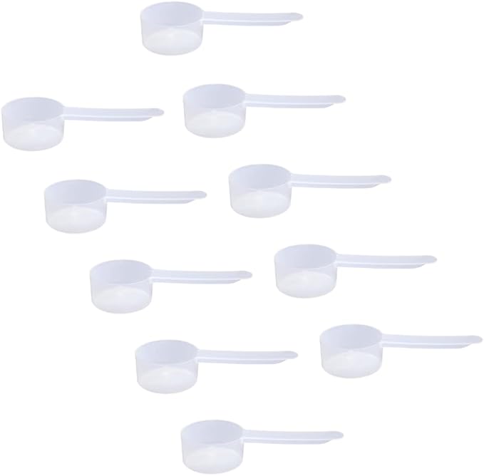 Plastic Measuring Scoop, (18 cc | 1.30 Tablespoon | 18 mL) Long Handle Spoons for Powders, Granules, Coffee, Pet Food, Baking Supplies, Protein and Other Dry Goods, BPA Free (Set of 10)