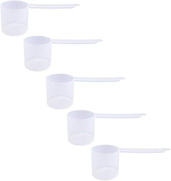 Plastic Measuring Scoop, 4 Tablespoon (63 cc | 63 mL) Long Handle Spoons for Powders, Granules, Coffee, Pet Food, Baking Supplies, Protein and Other Dry Goods, BPA Free (Set of 5)