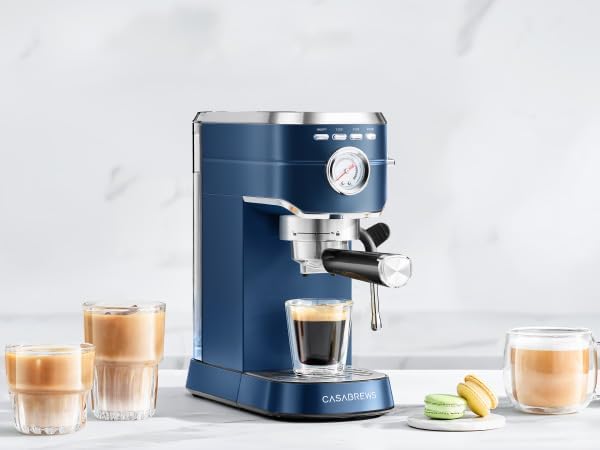 CASABREWS CM5418 Espresso Machine 20 Bar, Compact Espresso Maker with Steam Milk Frother, Stainless Steel Coffee Machine with 34oz Removable Water Tank for Cappuccino Latte, Sapphire Blue
