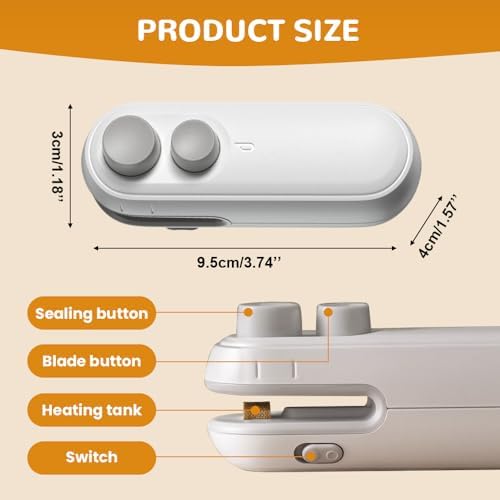 2-in-1 Mini Bag Sealer with Cutter & Magnet, Rechargeable Handheld Resealer for Snack & Food Storage, Portable Sealing Machine (White, 2pcs) - Perfect for Chip Bags & Snacks