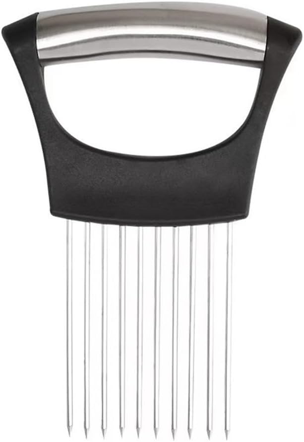 onion slicer，Kitchen Prong Slicer for Vegetables and Meat, Stainless Steel Tines with Safety Handle, Black (1)