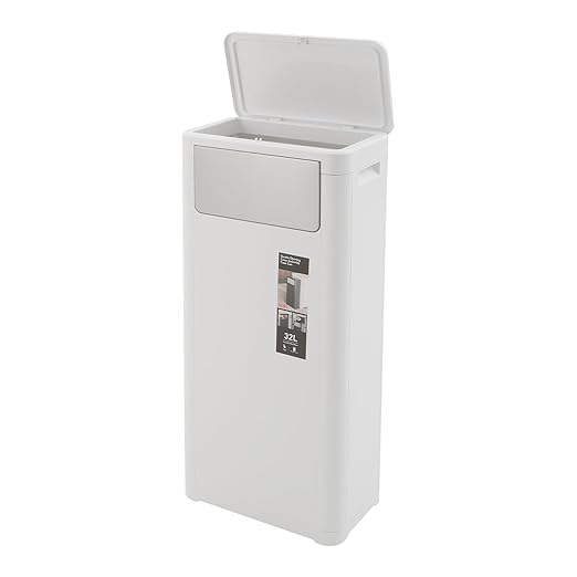 Trash Can with Lid, 8.45 Gallon Trash Bin Cabinet with 2 Openings, Hidden Trash Cabinet, Trash and Recycling Organizer, Garbage Can for Kitchen, Bathroom, Bedroom, Living Room, Office(White)