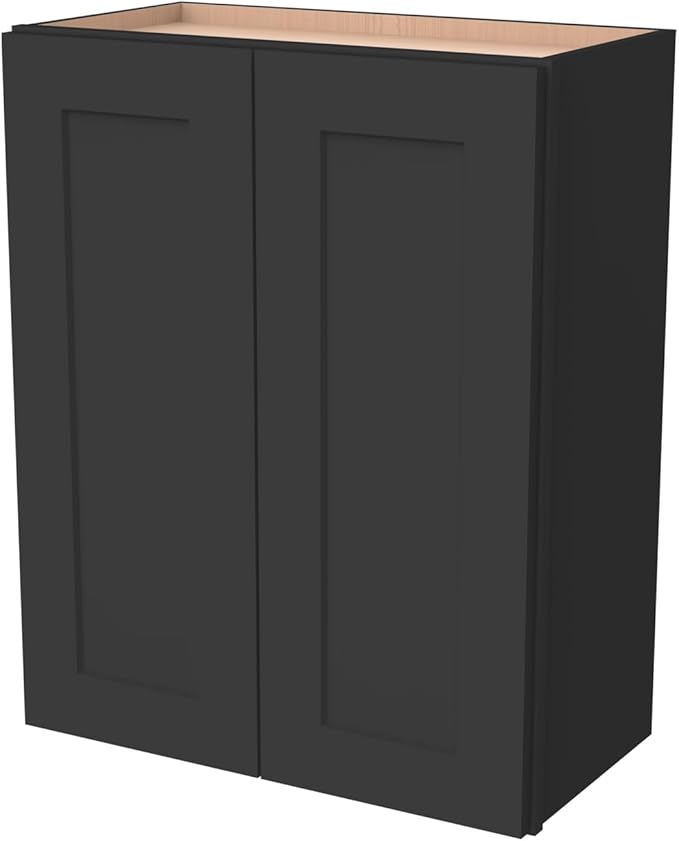 Wall-Mounted Cabinet – Solid Wood Shaker Style Medicine Cabinet with Adjustable Shelves & Soft-Close Doors for Bathroom, Kitchen, and Office Storage (Charcoal Black, 27" W x 12" D x 30" H)