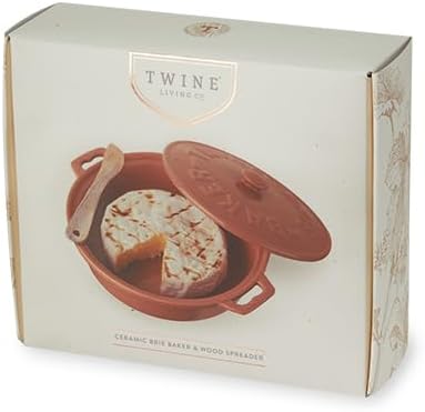 Twine Ceramic Brie Baker with Wood Spreader, Brie Baking Tools with Lid Bakeware Sets, Terra Cotta Ceramic, Kitchen Set of 1