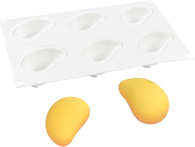 3D Mango Silicone Molds, 6-Cavity Fruit Baking Mold for Mousse Cake, French Dessert, Pastry, Chocolate, Truffle, Non-Stick Easy Release Food Grade Silicone Mould (A_ Mango)