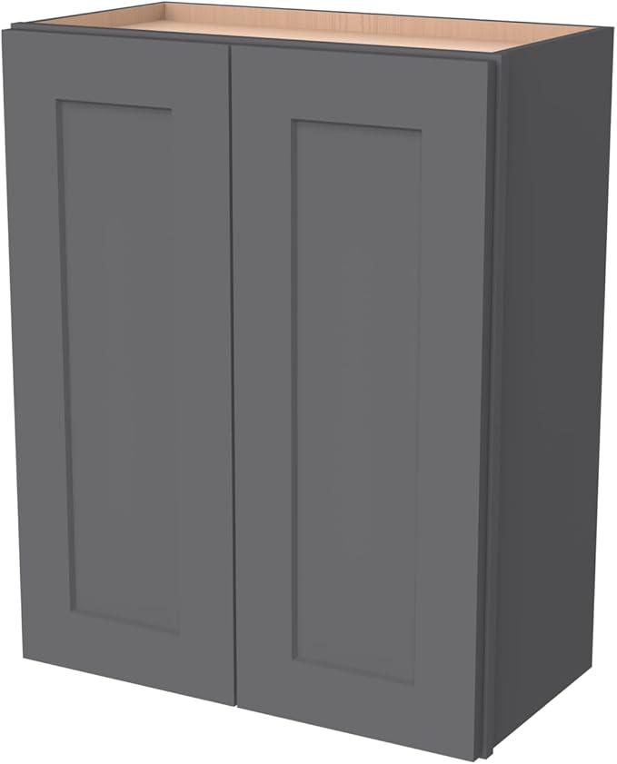 Wall-Mounted Cabinet – Solid Wood Shaker Style Medicine Cabinet with Adjustable Shelves & Soft-Close Doors for Bathroom, Kitchen, and Office Storage (Pebble Gray, 30" W x 12" D x 42" H)