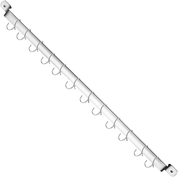 Kyraton Kitchen Utensil Rail Organizer - Wall Mounted Gourmet Rack With 14 Hooks for Hanging Knives, Mugs, Spatulas, Pots and Utensils