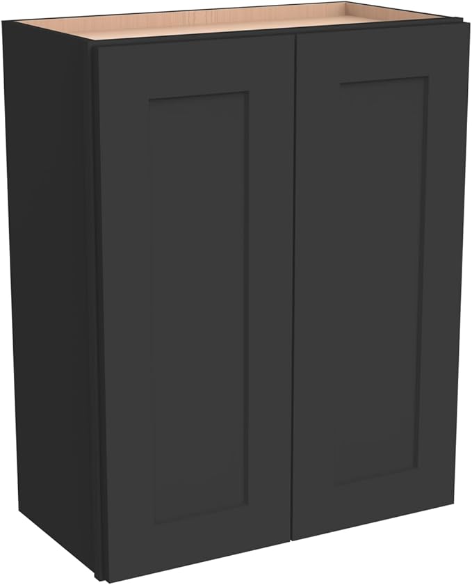 Wall-Mounted Cabinet – Solid Wood Shaker Style Medicine Cabinet with Adjustable Shelves & Soft-Close Doors for Bathroom, Kitchen, and Office Storage (Charcoal Black, 30" W x 12" D x 36" H)