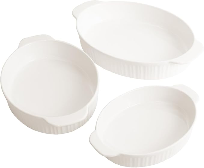 Glad Baking Dish Set, 3pc - Oval Stoneware Casserole Dishes for Oven and Microwave - Nesting Bakeware Set with Handles (11.5'', 10'', and 8.5''), Dishwasher Safe