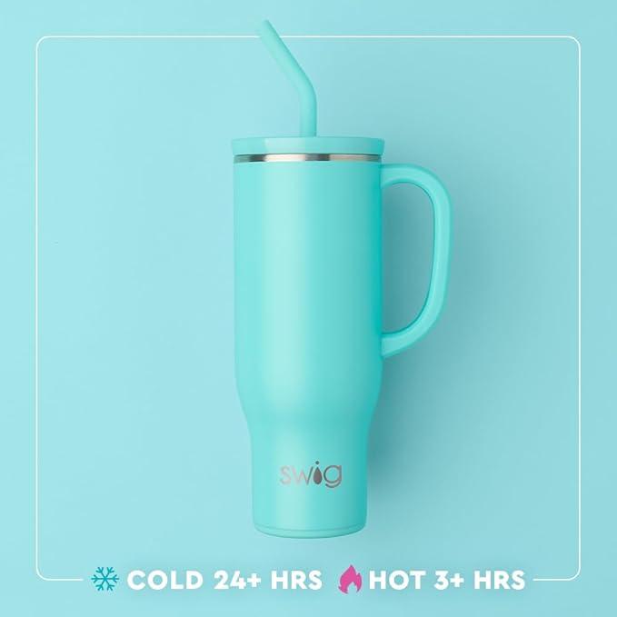 Swig Life 30oz Mega Mug, 30oz Tumbler with Handle and Straw, Large Insulated Tumblers, Cup Holder Friendly Travel Mug, Stainless Steel 30 oz Tumbler, Reusable Insulated Water Bottle (Mardi Gras Bows)