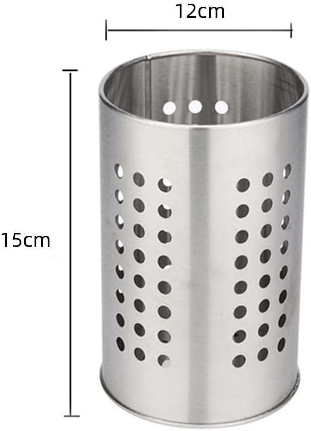 FABULETTA Stainless Steel Utensil Holder for Kitchen Countertop, Cutlery Drainer Rack with Drain Hole, Rust-Resistant Vertical Organizer Stand for Spoons and(Silver Medium)