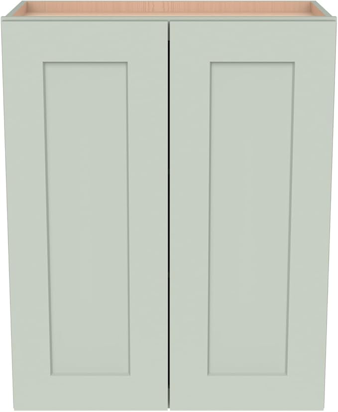 Wall-Mounted Cabinet – Solid Wood Shaker Style Medicine Cabinet with Adjustable Shelves & Soft-Close Doors for Bathroom, Kitchen, and Office Storage (Jade Green, 36" W x 12" D x 42" H)