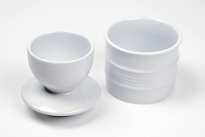 RSVP International Butter Pot 2 Piece, Dishwasher Safe, 3.5 x 3.5 x 4", White Stoneware
