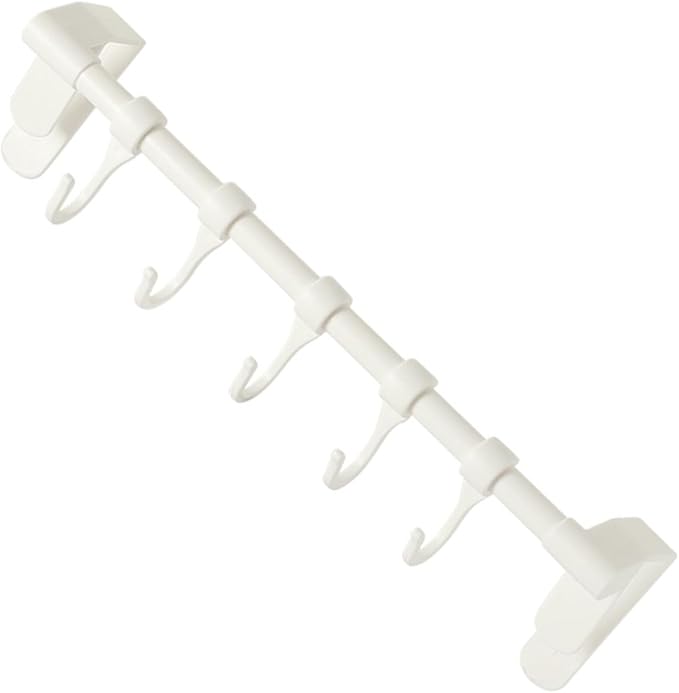 TOYANDONA No-Drill Under Cabinet Plastic Utensil Hooks 5-Row Kitchen Hanging Rack for Cookware and Spoon Storage, White Multi-Purpose Organizer for Kitchenware and Sundries