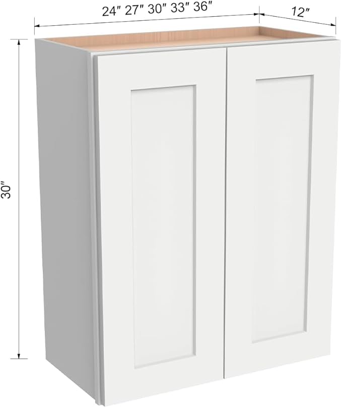 Wall-Mounted Cabinet – Solid Wood Shaker Style Medicine Cabinet with Adjustable Shelves & Soft-Close Doors for Bathroom, Kitchen, and Office Storage (Origami White, 36" W x 12" D x 36" H)