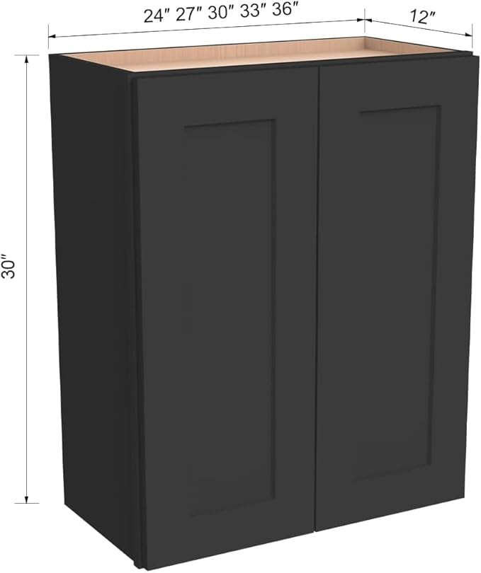 Wall-Mounted Cabinet – Solid Wood Shaker Style Medicine Cabinet with Adjustable Shelves & Soft-Close Doors for Bathroom, Kitchen, and Office Storage (Charcoal Black, 36" W x 12" D x 30" H)