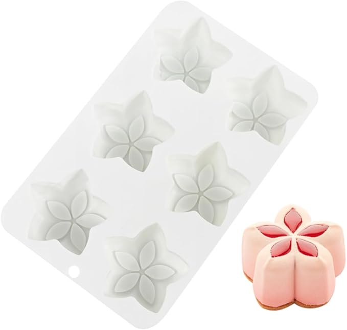 Flower Mousse Cake Mold, Food Grade Silicone Chocolate Dessert Baking Molds for Family Party Baking Pan (E_Pentagonal Flower)